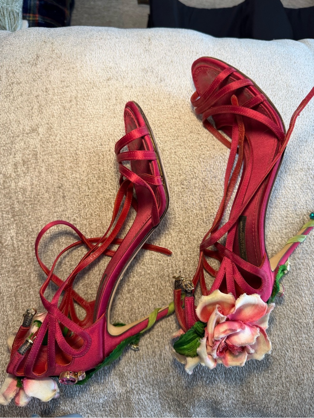 Dolce & Gabbana Kiera Satin Floral Embellished Heels